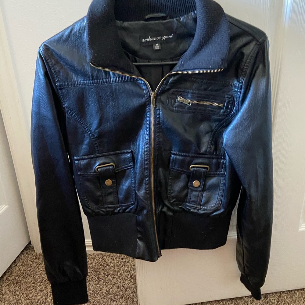 Black cropped leather jacket
